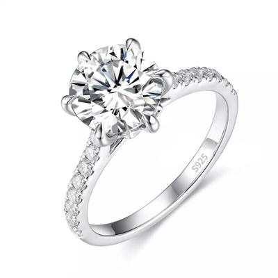 Anti-Allergie-Schmuck, tibetischer Silberring, rund, 2 Karat, Zirkonia, Diamant, Ehering, Damenmode-Accessoires, R427