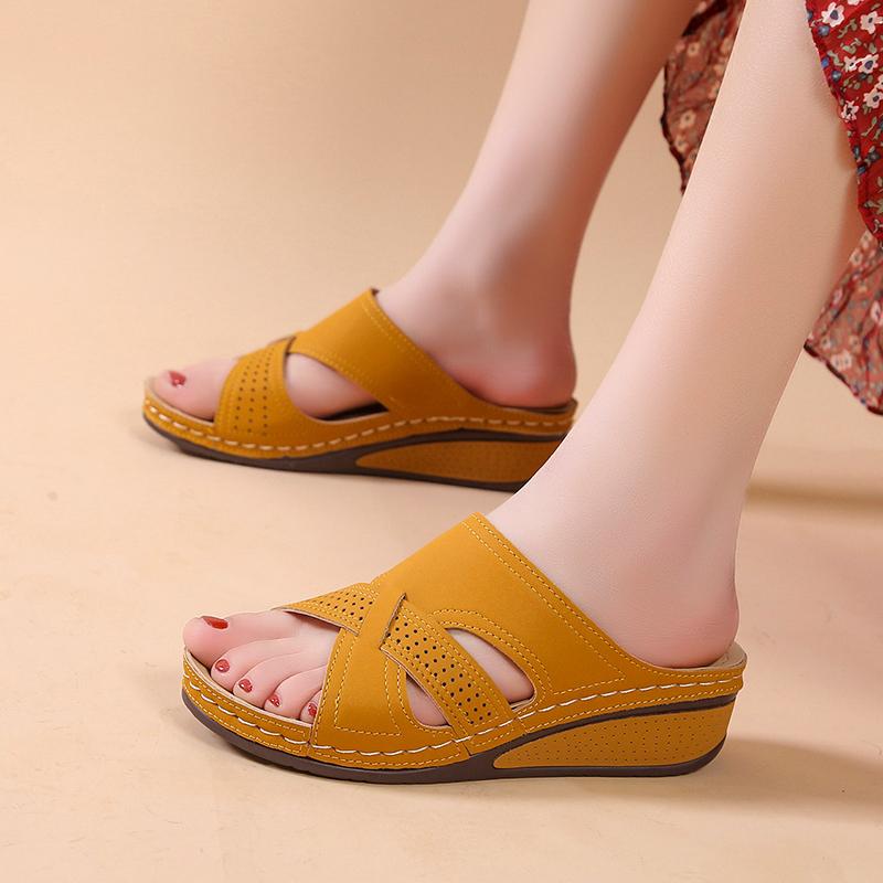 Summer Women Wedges SandalsOpen Toe Sandals Vintage Anti-slip Leather Casual Female Platform Retro Slippers Size 35-43