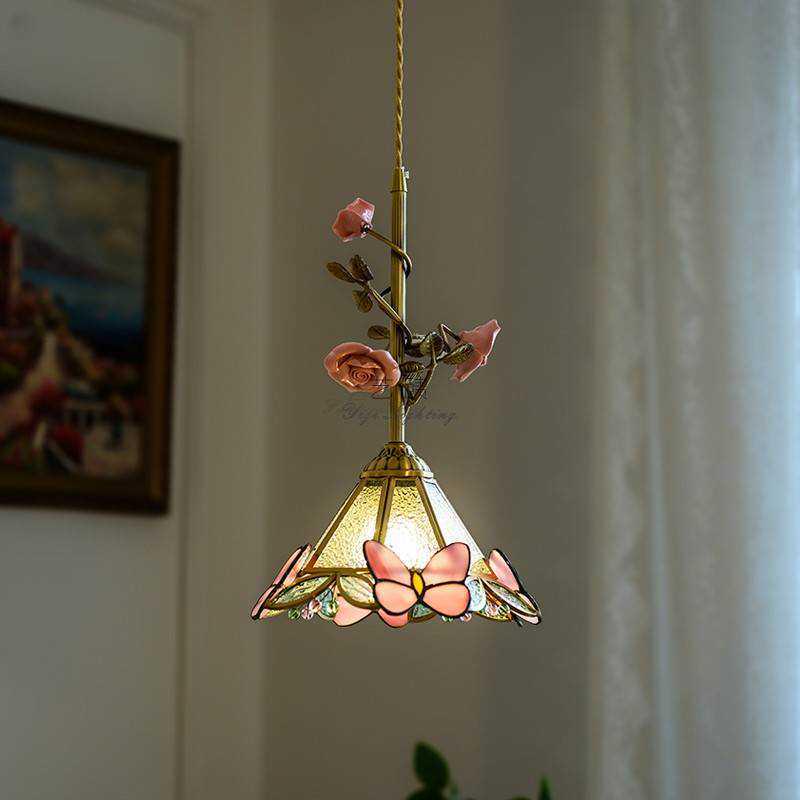 Retro Art French Rose Copper Pendant Light for Bedside or Restaurant