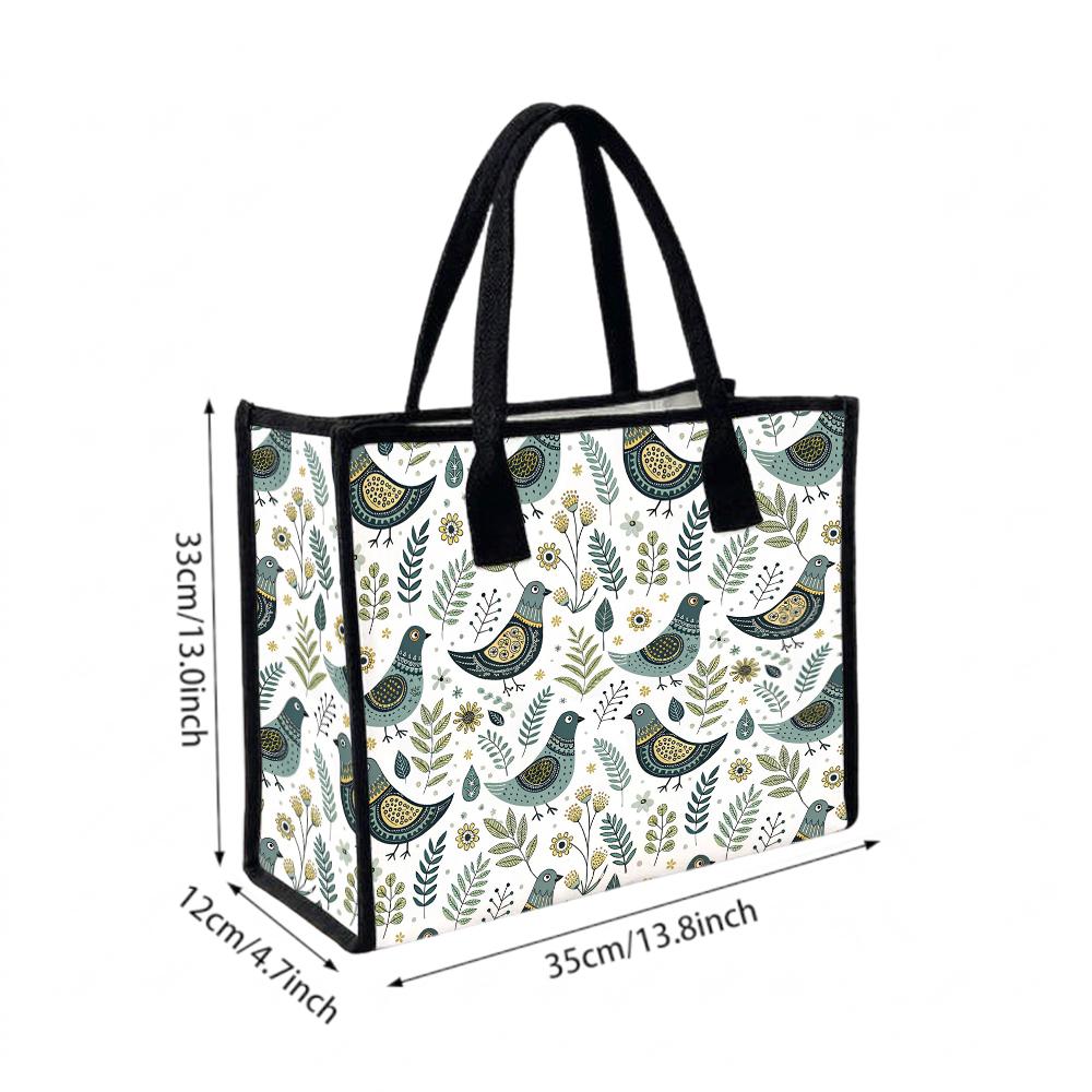 Cute Bird Printed Casual Tote Bag Large Capacity Durable Daily Outdoor Handbag for Women