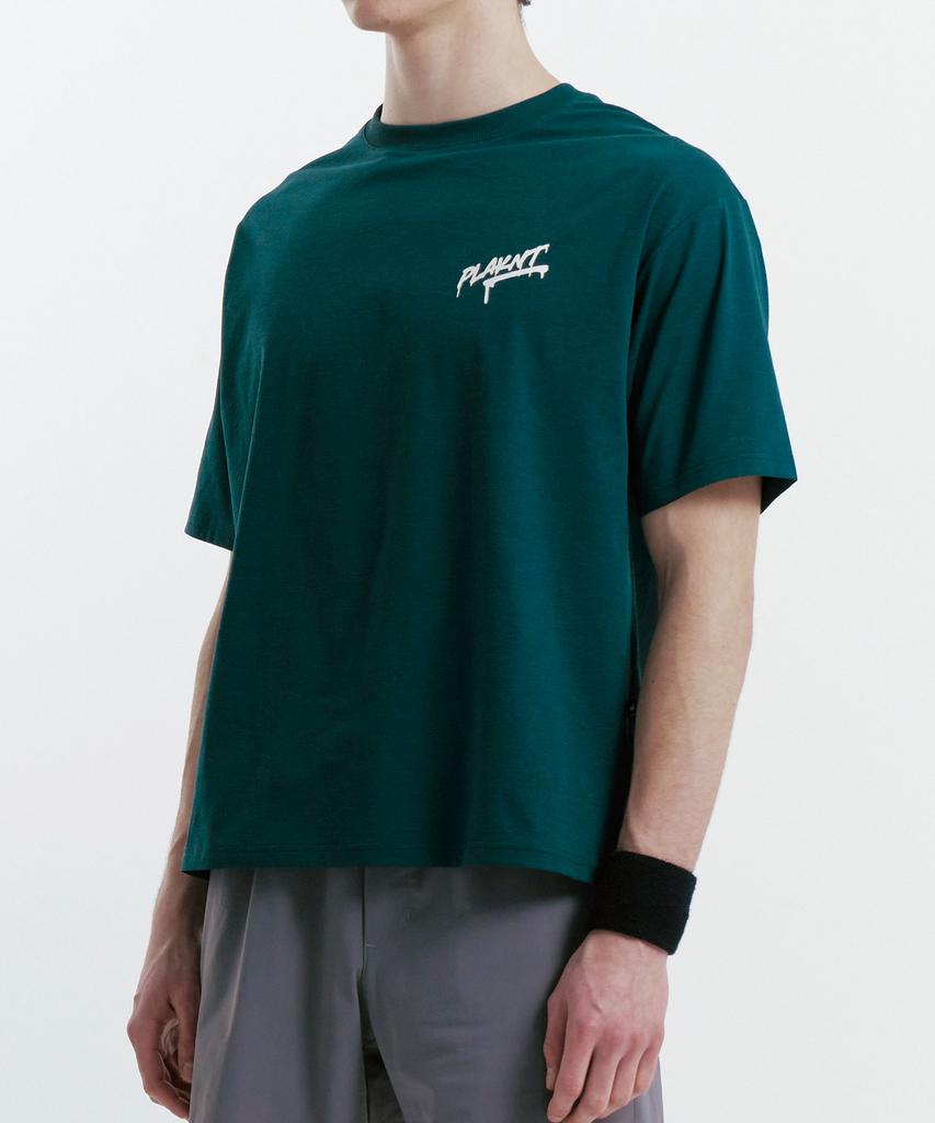 Peullaeniteu Quick-Dry Back Lettering Semi-Overfit Short Sleeve T-Shirt