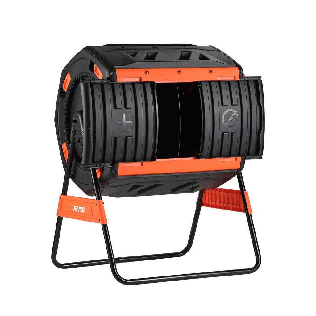 VEVOR Compost Tumbler, 200L Dual Chamber Outdoor Tumbling Composter with 2 Sliding Doors and Aeration System
