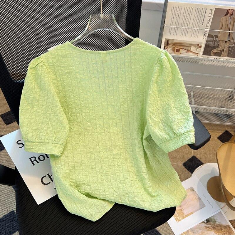 Embroidered Peter Pan Collar Chiffon Shirt Women Short Sleeve Solid Summer Blouses Tops Lady Korean Vintage Elegant Blouse 25405