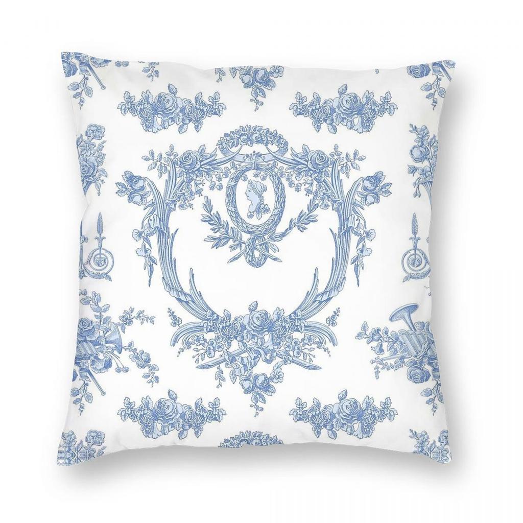 Marie Toile Blueberry Square Pillowcase Polyester Linen Velvet Pattern Zip Decorative Sofa Cushion Case 18
