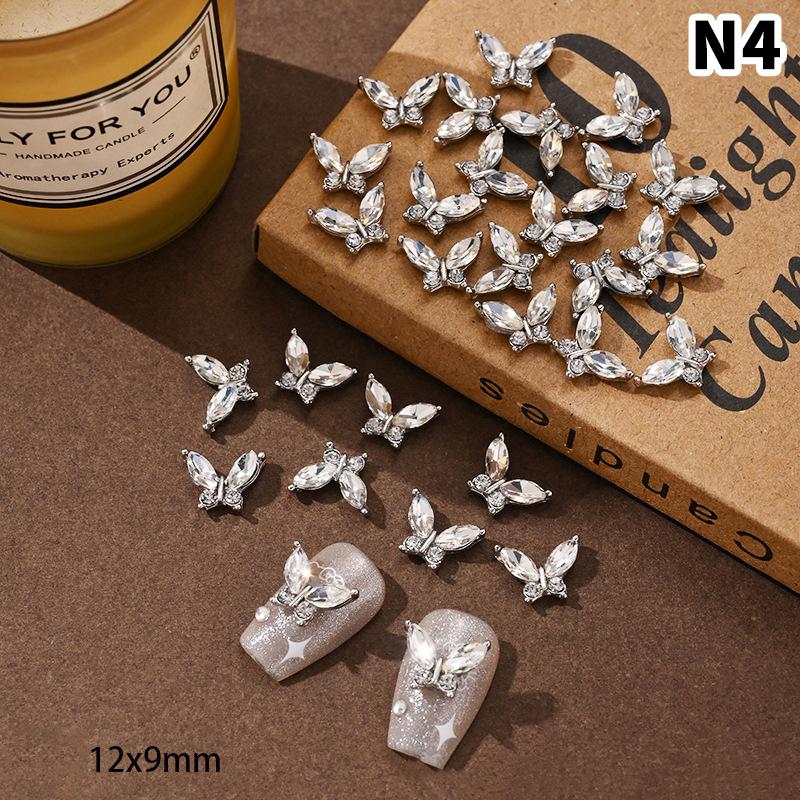 5Pcs Simulated Alloy Butterfly Nail Art Decorations Light Luxury Butterfly Glass Rhinestone Inlaid Nail Charms Accessories DIY