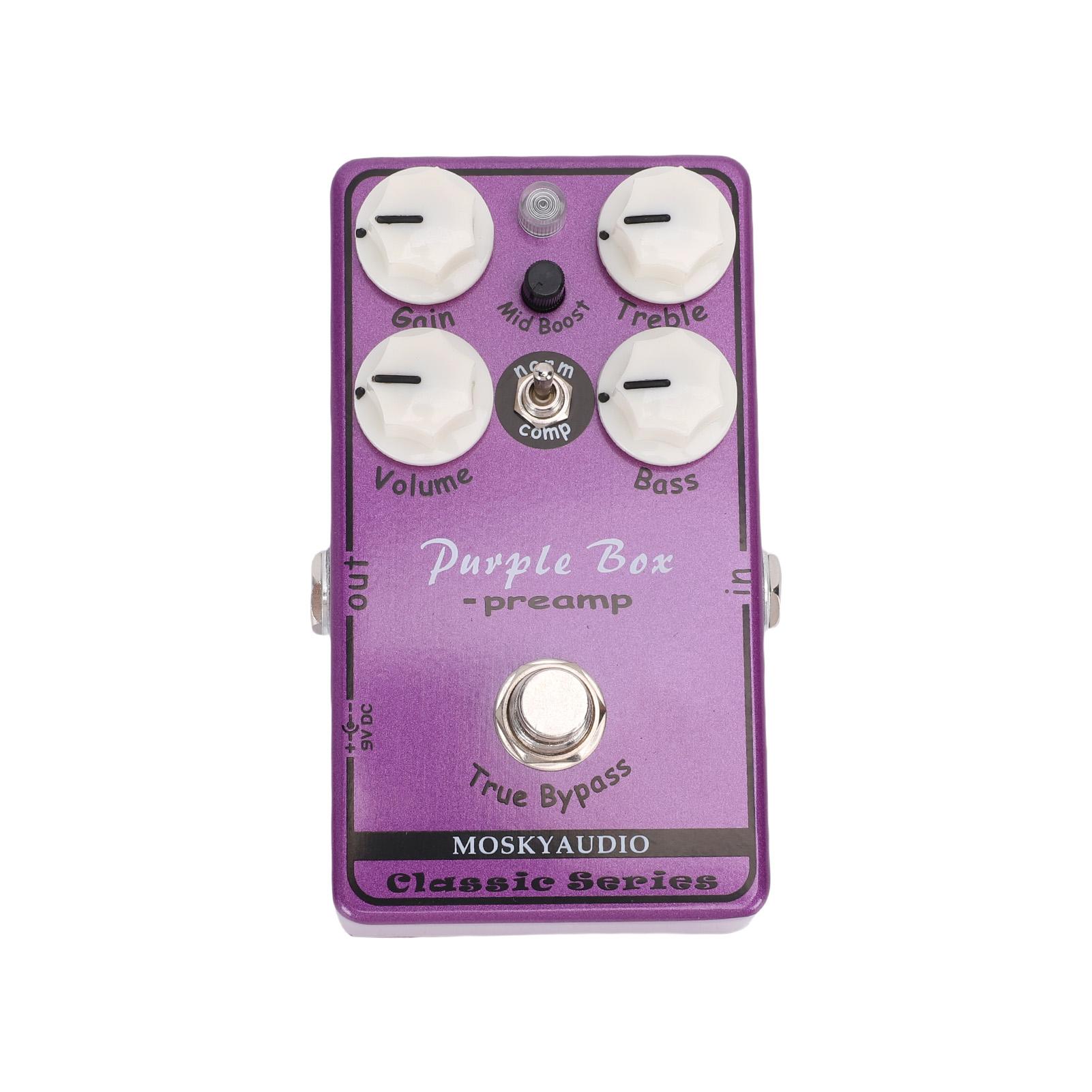 MOSKYAUDIO Педаль гитарных эффектов Purple Box Овердрайв Преамп Буст Компрессор Широкий динамический контроль тона Истинный байпас Металл Электрически