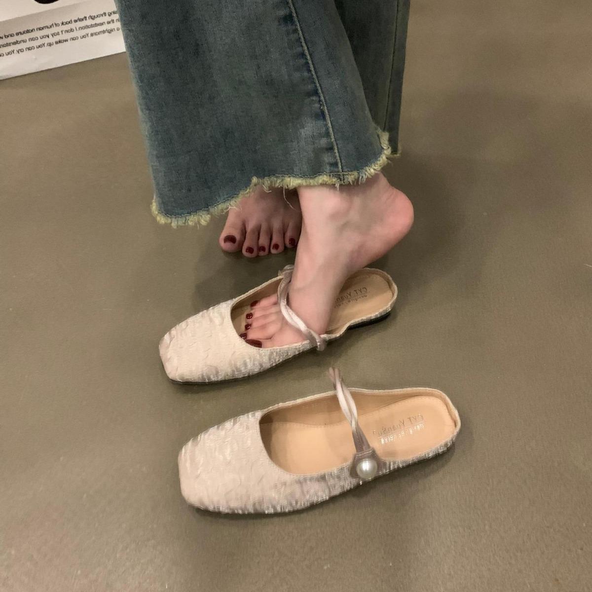 

2024 Новые туфли-мюли с квадратным носком, модные туфли Мэри Джейн на низком каблуке, повседневные тапочки с мелкой пряжкой и мягкой подошвой, Zapatos De Mujer 40 розовый