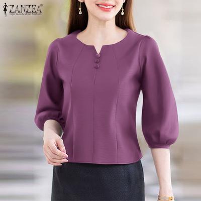 Жіноча повсякденна блуза з V-подібним вирізом, однотонна, з рукавом 3/4