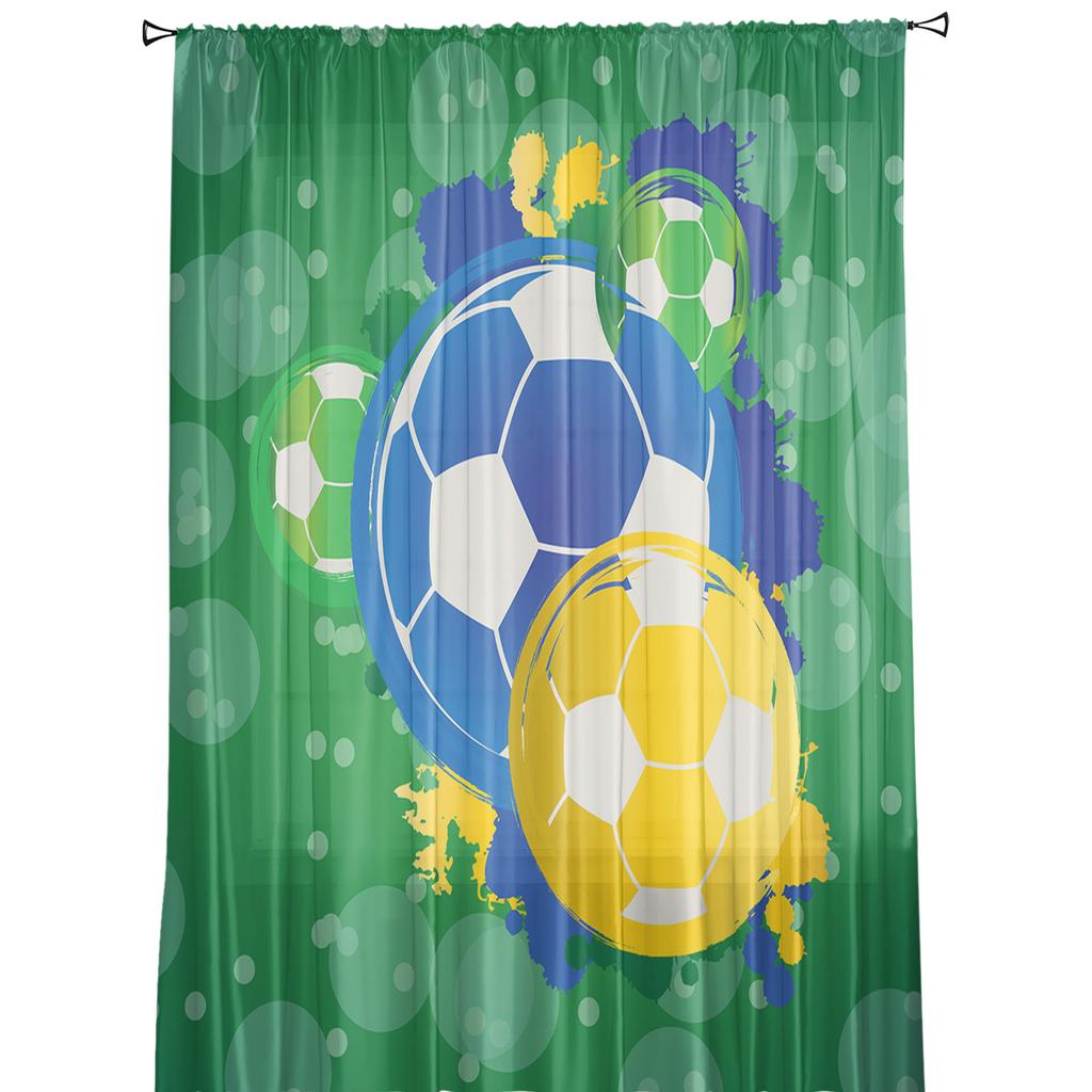 Fußball Grün Graffiti Sportliche Tüllgardinen zur Wohnzimmerdekoration Moderne Chiffon Transparente Voile Küchengardine