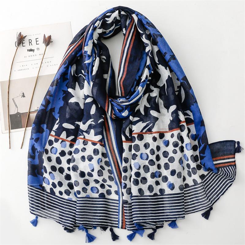 Yitao Women's Ethnic Cotton-Linen Scarf: Orange Wheat Ear Tassel Design, Ideal for Travel, Beach, or Shawl Use