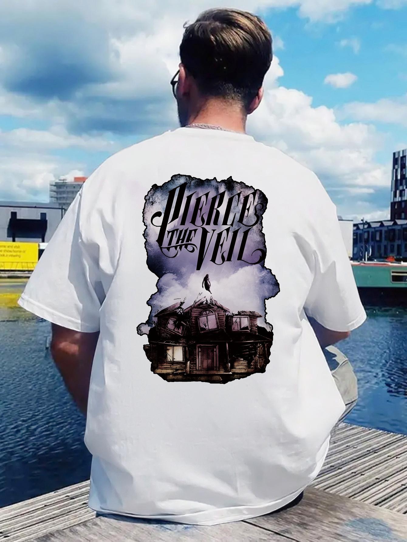 One Retro Rock Band Print T-shirt with Round Neck XXL