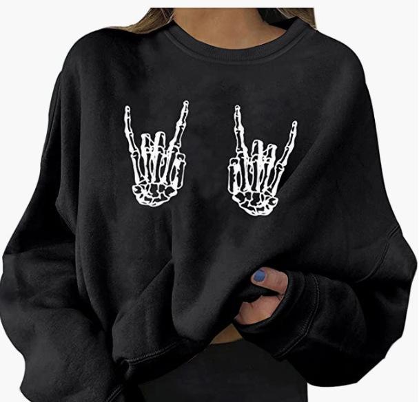 Halloween Printed Round Neck Long Sleeve Hoodie