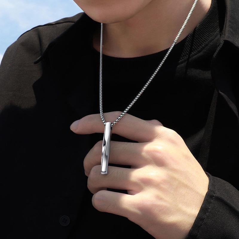 Trendy Spiral Geometric Pendant Necklace: Minimalist Hip-Hop Style for Men, Boys, and Girls In Cool Titanium Steel.