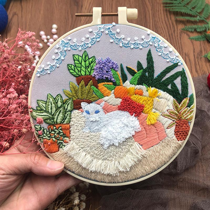 Landscape Handmade DIY Embroidery Kit Full Range of Stamped Cross Stitch Kit Embroidery Material Bag Include Bamboo Hoops Thread