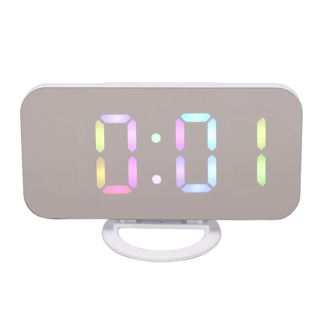 LED Mirror Digital Alarm Clock Large Brightness Colorful RGB Display Beside Digital Clock with Dual USB Ports