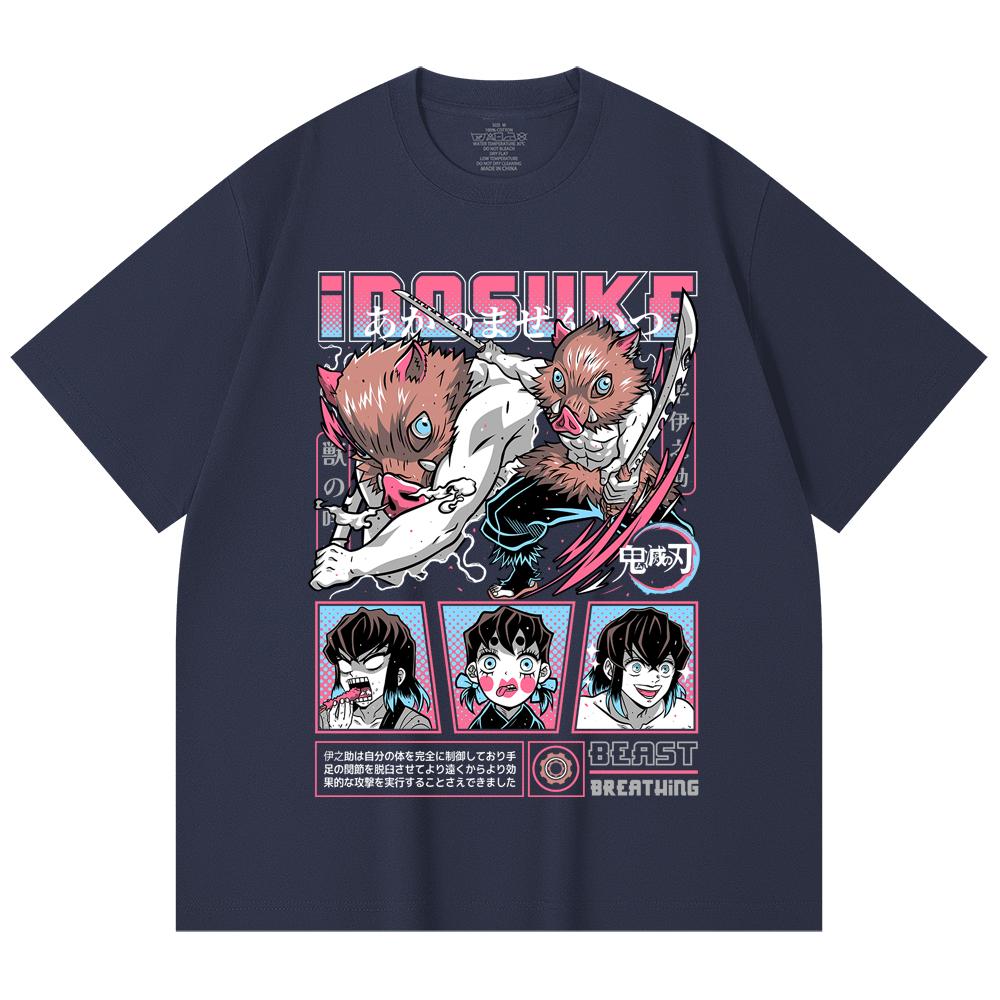 230 Gsm 100% Cotton Demon Slayer V28 Inosuke Print Unisex Heavy Cotton T Shirt