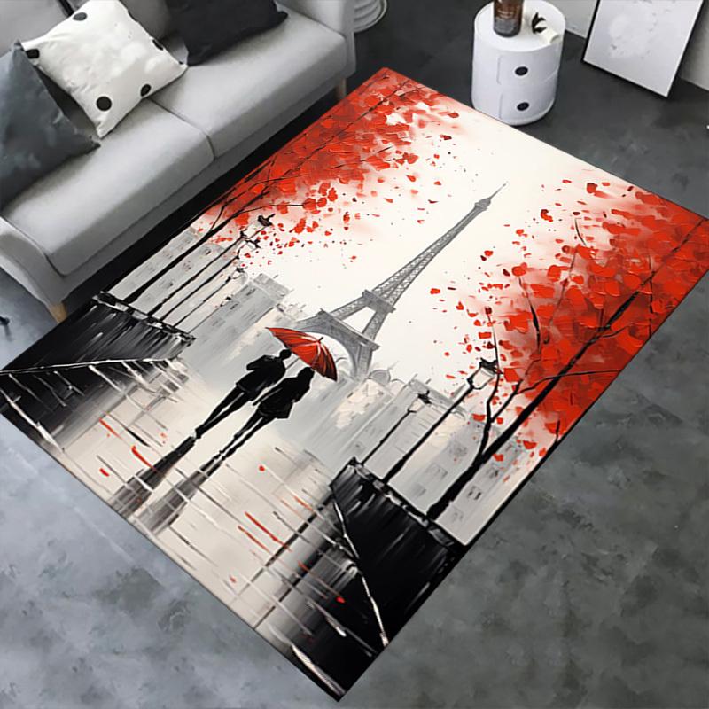 Office Carpet Romantic Parisian Walkway Design with Eiffel Tower, Perfect for Sofa Protectio