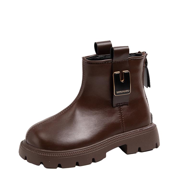 Kinder Herbst/Winter 2025 Schwarze Leder-Knöchelstiefel - Jungen & Mädchen Britischer Stil