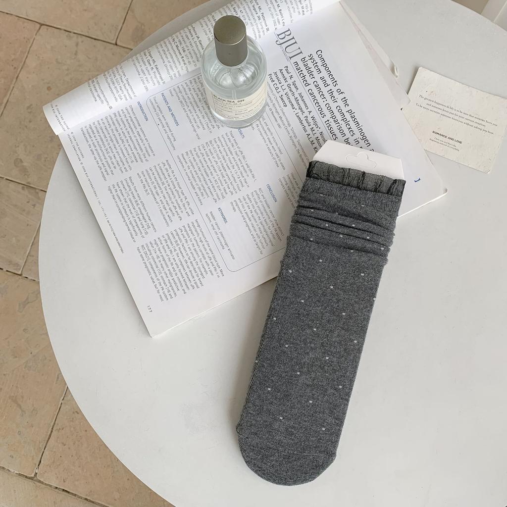 Polka Dot Lace Stack Socks Mid-Leg Socks Trendy Simple Girl Summer Thin Student Stockings