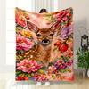 Deer and Floral Watercolor Flannel Blanket for Bedroom Living Room Sofa and Nap