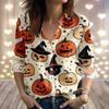Halloween Women's Long Sleeve Shirt Pumpkin Skull Shirt Autumn New Season Button-Up Shirt Horror Gift Holiday Party Tops