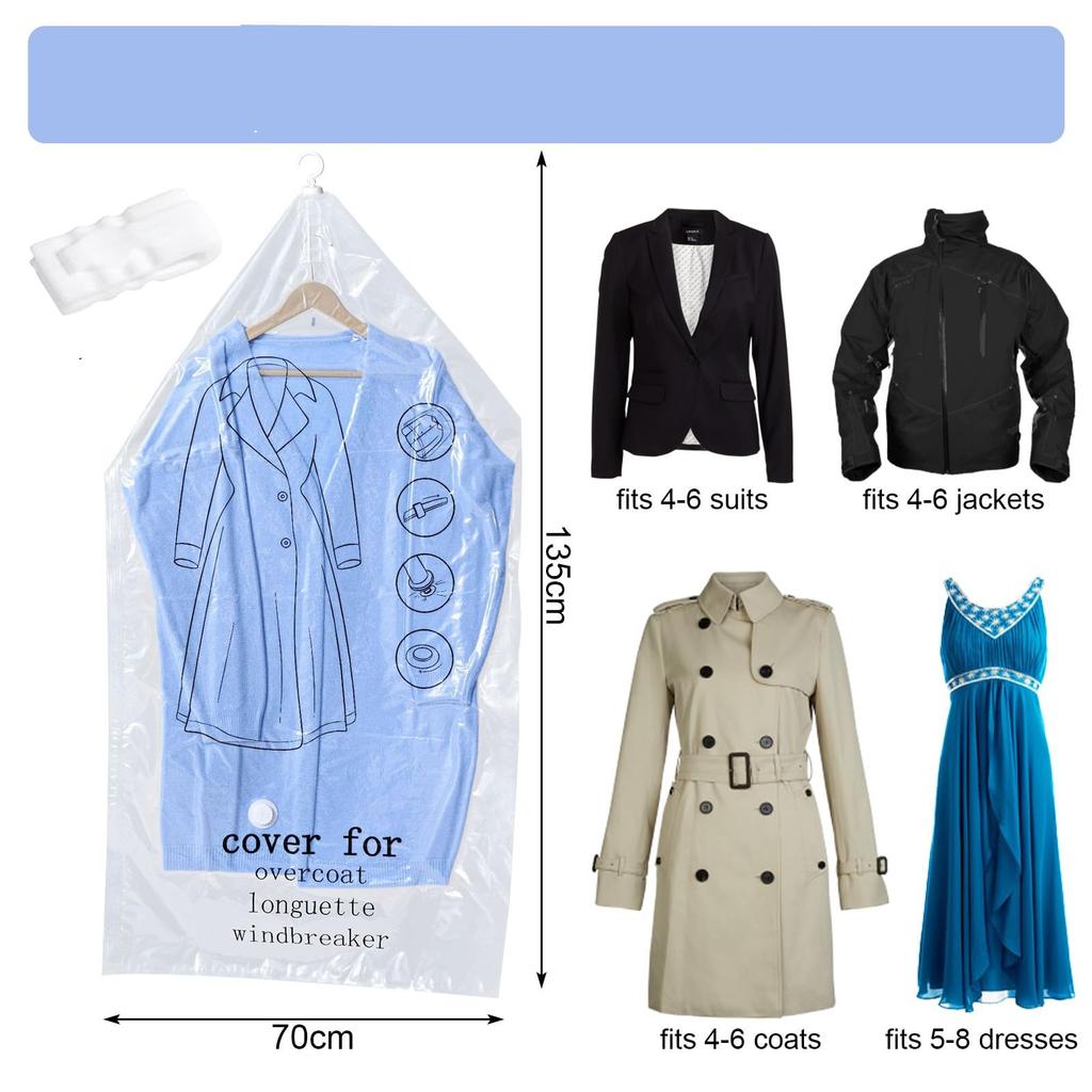 5 Pack Hanging Vacuum Storage Bags Space Saver Bags Hanging Storage Bags for Clothes for Suits Dress Jackets Closet Organizer