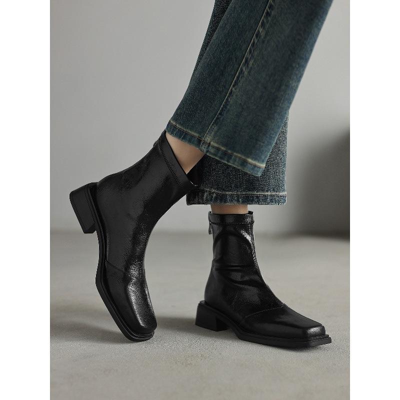 Coarse Heel Short Boots 2025 Autumn and Winter Retro British Style Skinny Boots Square Martin Boots