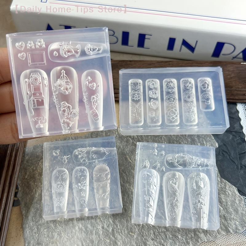 Flower Peacock 3D Silicone Nail Mold Chinese Style Relief Transparent Template Manicure Design Tools DIY Nail Art Decoration