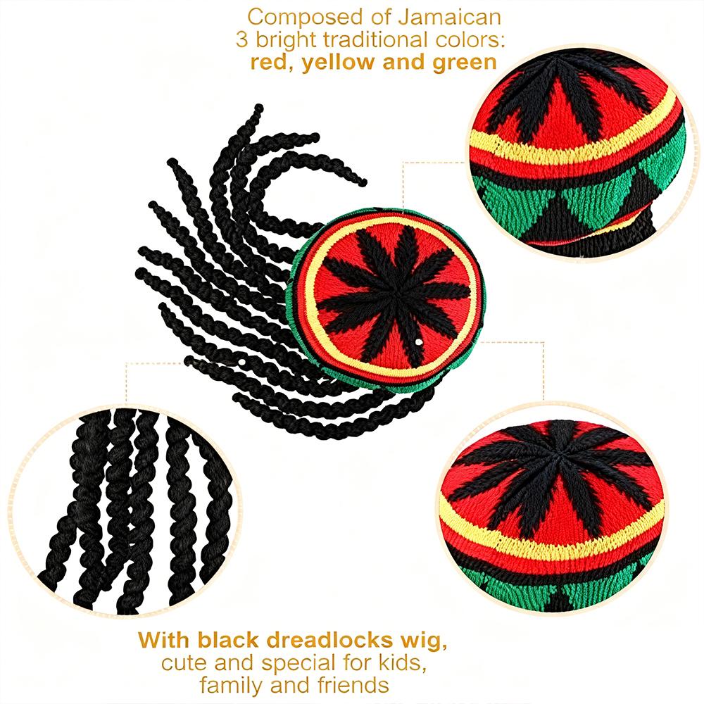 Rasta-Hut mit schwarzer Dreadlocks-Perücke Rasta-Perücke mit Dreads Lustiger Hut