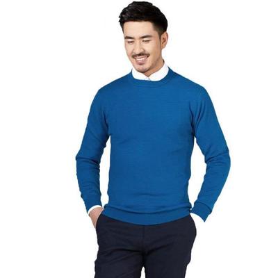 Męski sweter z okrągłym dekoltem, dopasowany, 100% wełna - Kolekcja Jesienna