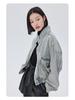 Retro Hong Kong Style Stand Collar Lapel Denim Jacket for Petite, New Early Spring Trend, Loose Fit, Distressed, and Slimming.