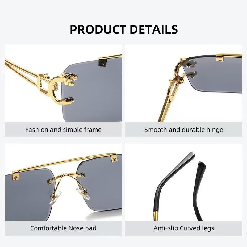 New Fashion Personalized Borderless Eyeglasses Leopard Head Double Beam Sunglasses Trendy Men Outdoor Driving Eyewear