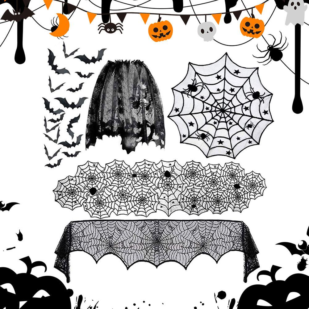 Halloween Decoration Tablecloths Spider Web Mantel Towel Bat Spider Table Flag Lampshade Decoration Halloween Home Decor Sets