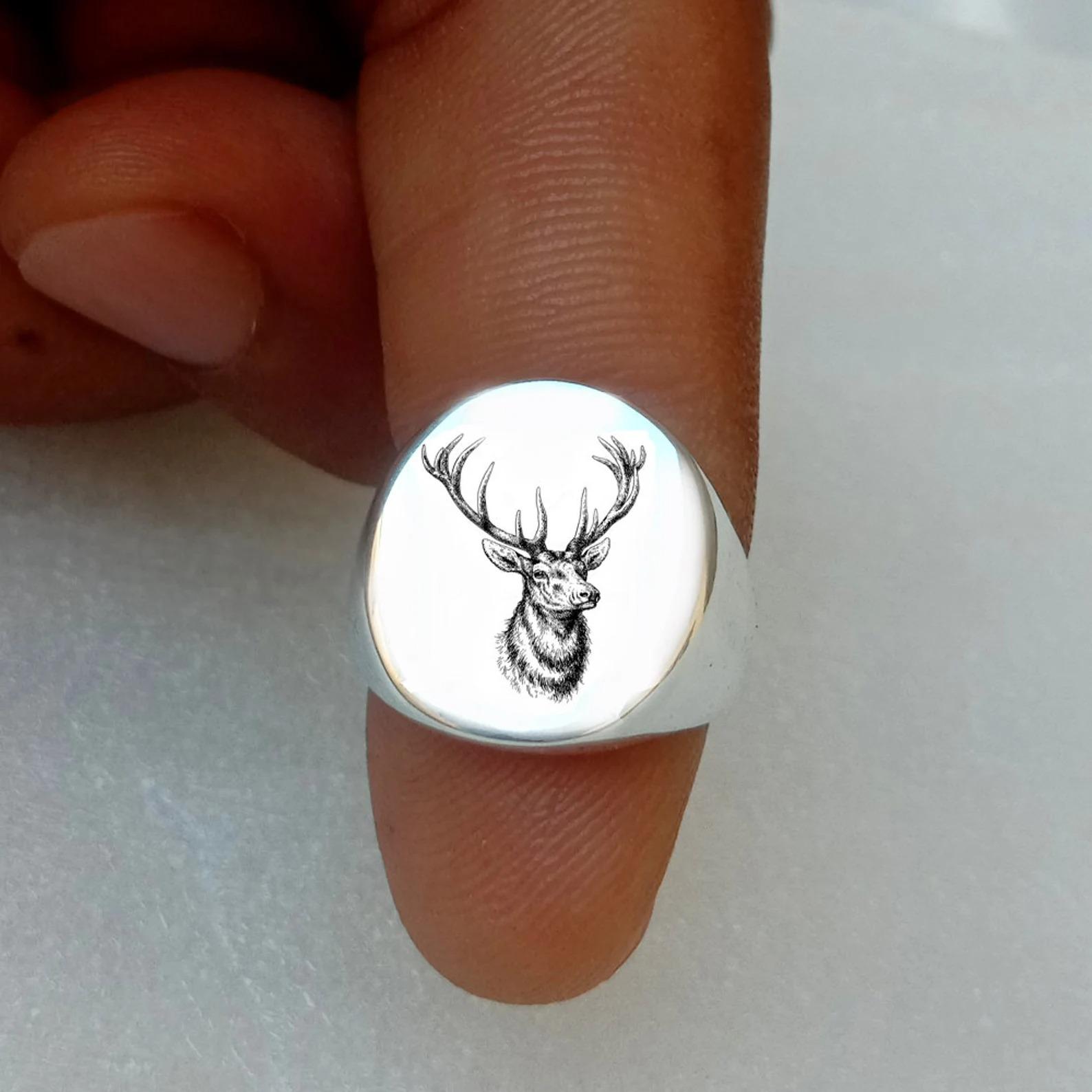 

Deer Antler Signet Ring: Handmade 925 Sterling Silver Animal Jewelry 10 срібний