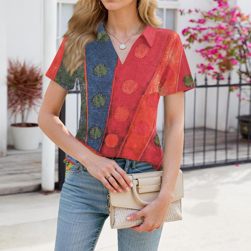 Womens Shirts Summer Business Casual Work Tops Short Sleeve Button Down Collared V Neck Blouse T-Shirt