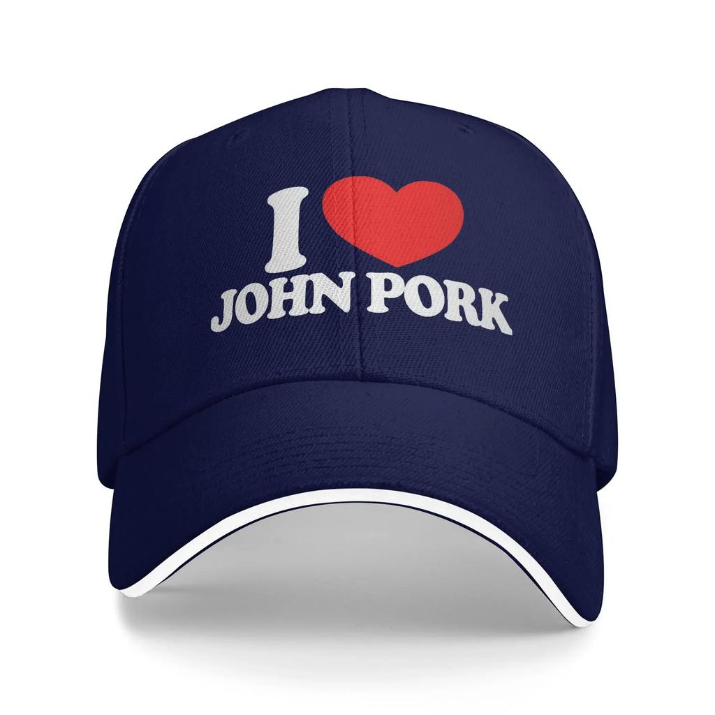 I Love John Pork Red Heart Baseball Cap White Letter Print Running Hippie Trucker Hat Unisex-Teens Streetwear Baseball Caps