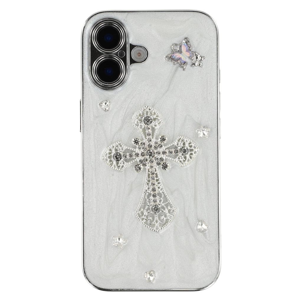 For iPhone 16 Case Electroplated Epoxy Metal Decor TPU + Acrylic Phone Cover Precise Cutouts