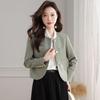 Women's French Style Round Neck Wool Tweed Jacket