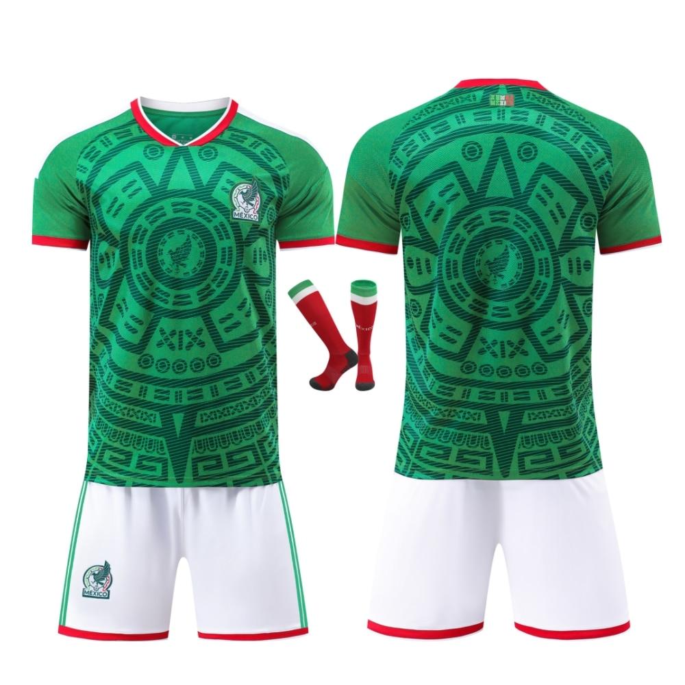 Mexico National Team Soccer Jersey Set Copa Mundial Fan Edition Short Sleeve Adult Red Green Kit