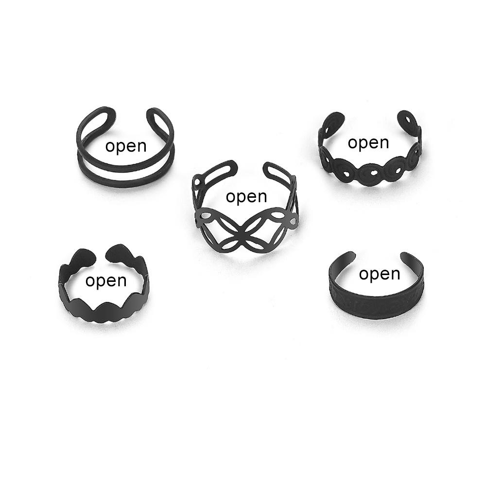 

Модный простой набор черных колец для женщин, индивидуальные геометрические открытые кольца 5pcs чёрный