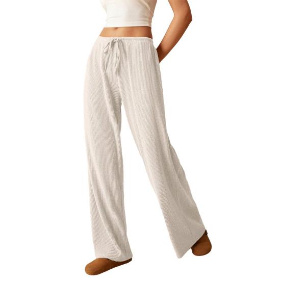 Women Pants Casual Wide Leg Trousers Elastic Waist Adjustable Drawstring Solid Color Loose Fit Trousers Work Travel Daily Wear