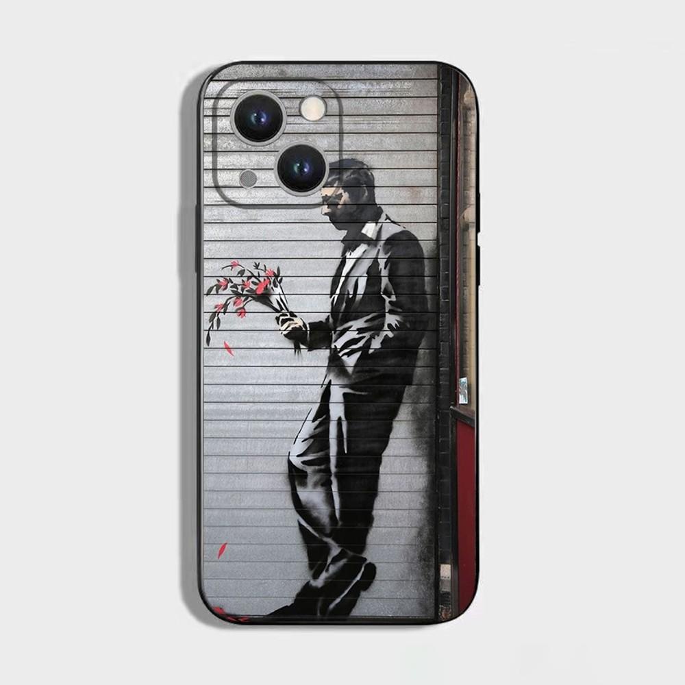 Street Art Banksy Graffiti Phone Case For iPhone 16,15,14,13,12,11 Plus,Pro Max,XS,X,XR,SE,Mini,8,7,Soft Silicone Black Cover
