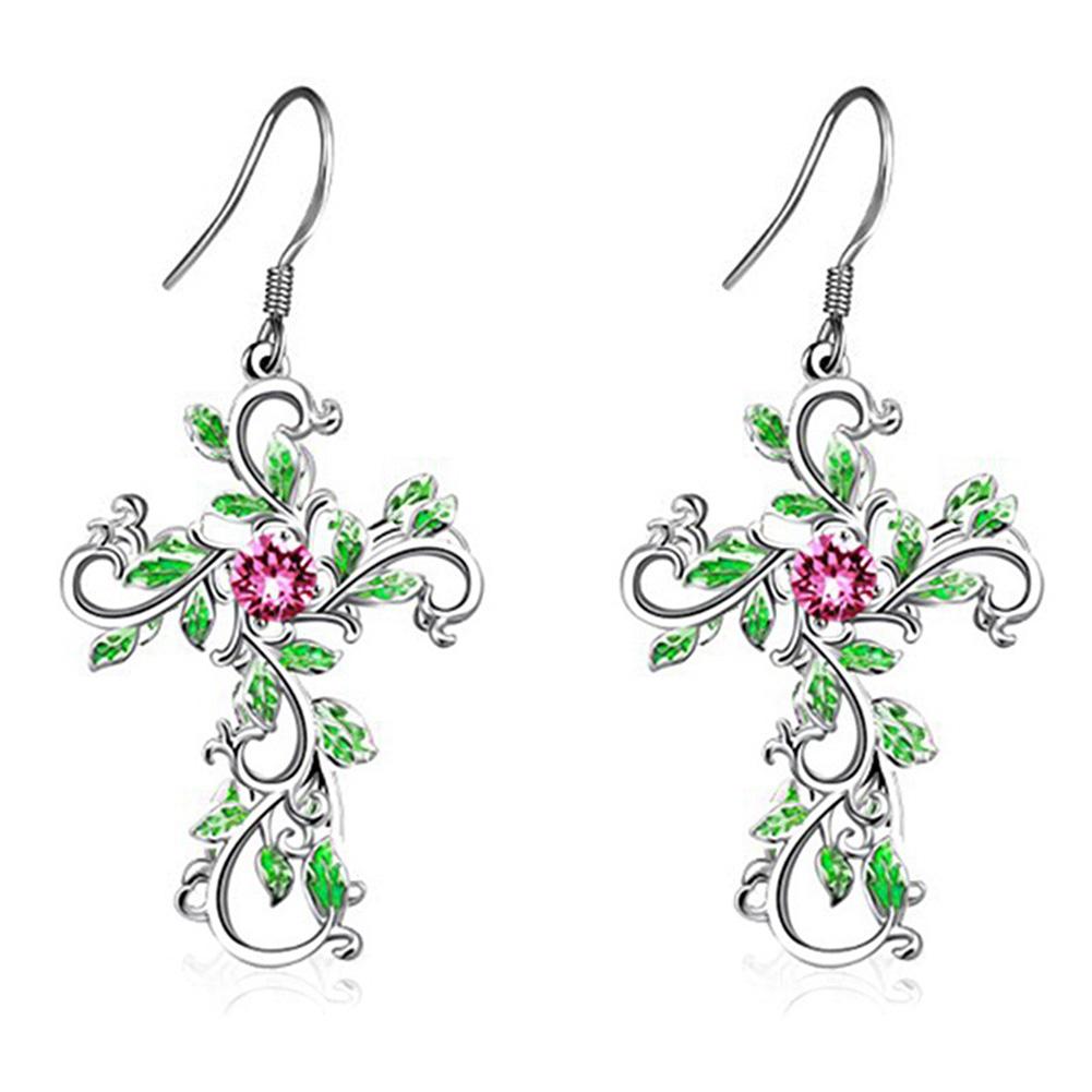 Women Stylish Elegant Cross Color Earrings Necklace Pendant Set for Wedding Party