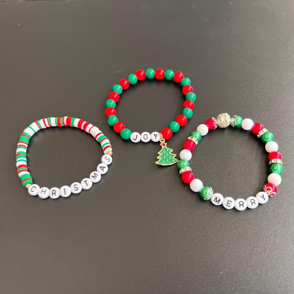 Hand Decoration Acrylic Beaded Bracelet Cute Letter Elastic Bracelet Christmas Bracelets  Women