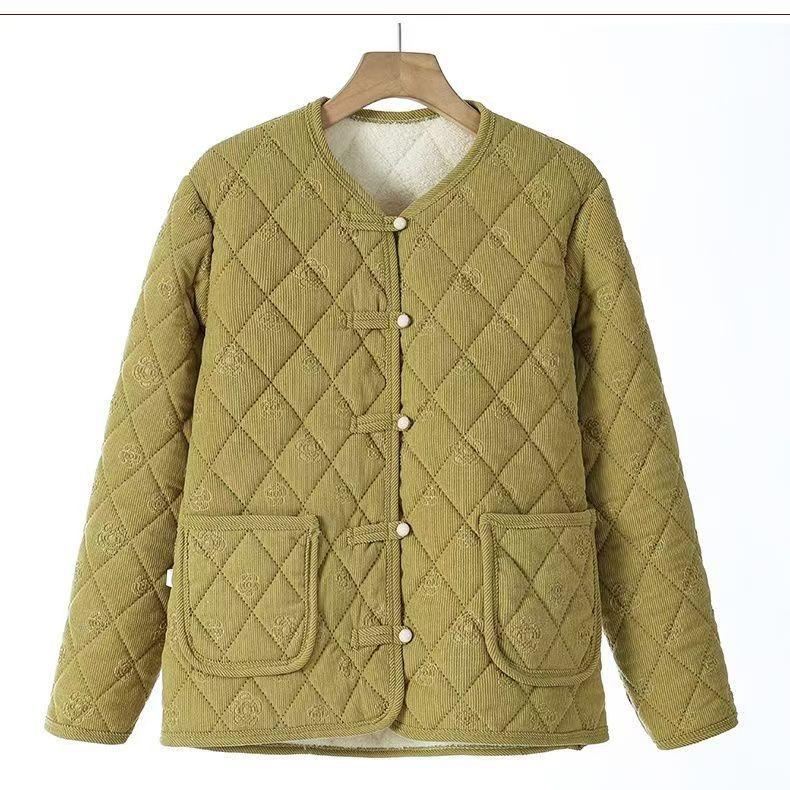 Short Diamond Grid Cotton Jacket for Middle-aged and Elderly Women Lightweight Small Cotton Jacket