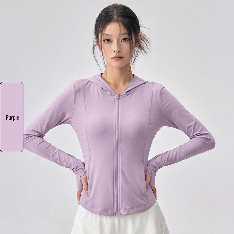 Women's Slimming Yoga Jacket: 2026 Summer Sun Protection Hooded Cardigan