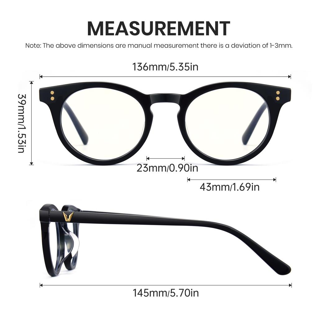 Cyxus Modische Runde Acetatrahmen-Brille mit Blaulicht-UV und einer Schlankmachenden Unisex-Blockierung, Schutz, Effekt, (8326T01, Schwarz)