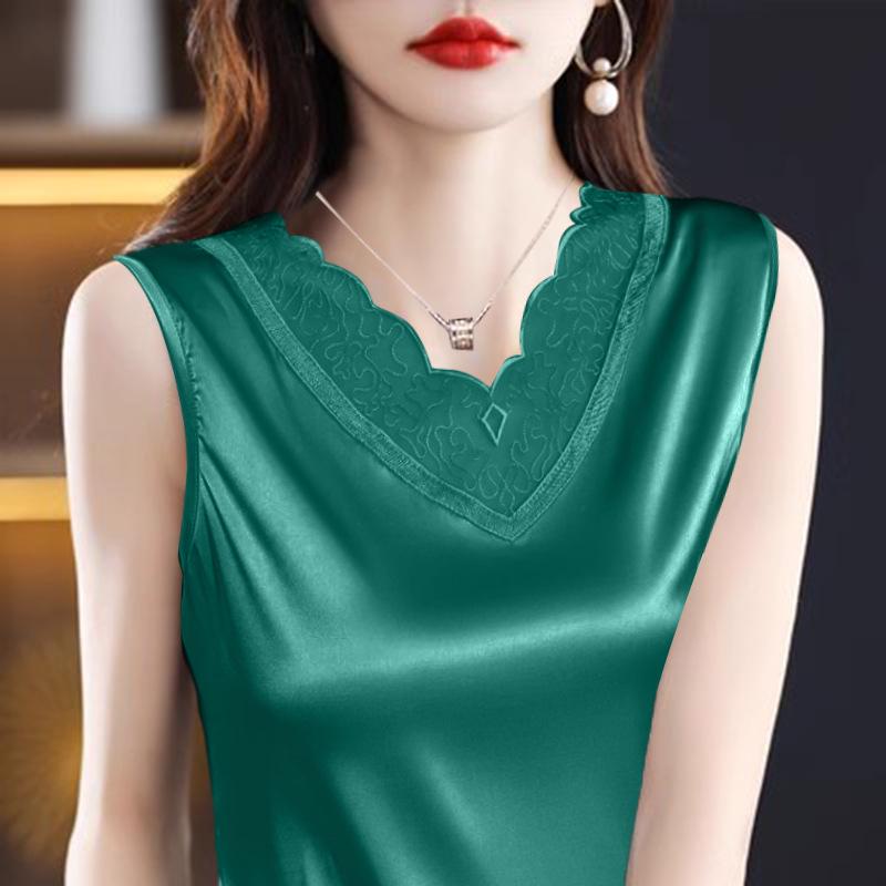 

Женская кружевная атласная майка: Топ-майка без рукавов из искусственного шелка на лето 2XL