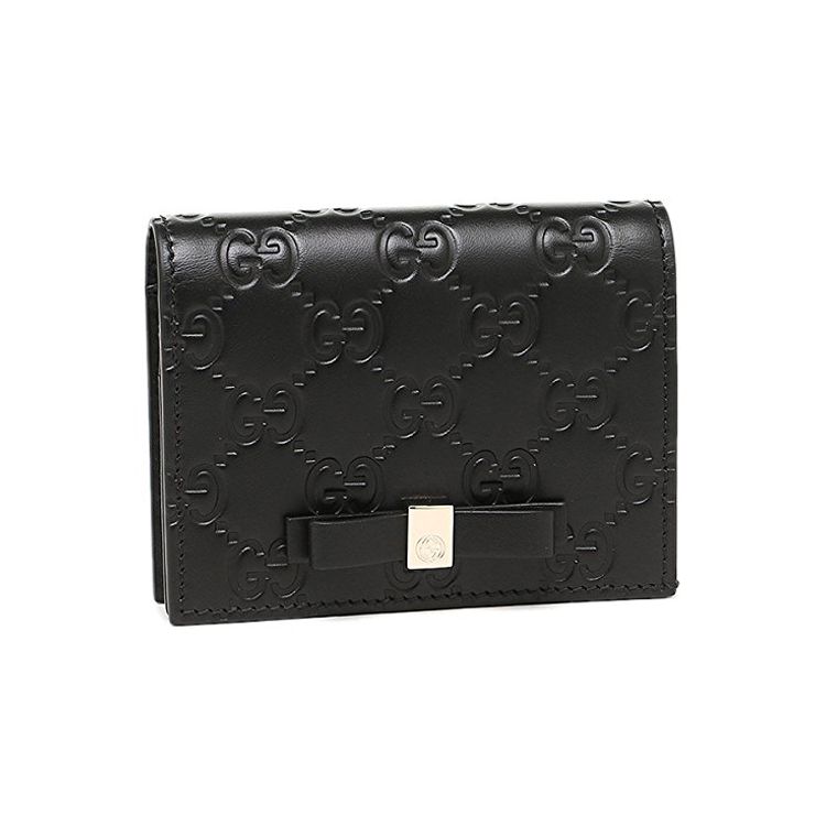 Gucci Signature Embossed Logo Short Flap Leather Card Holder Wallet Women Wallet Black 406924-CWC1G-1000