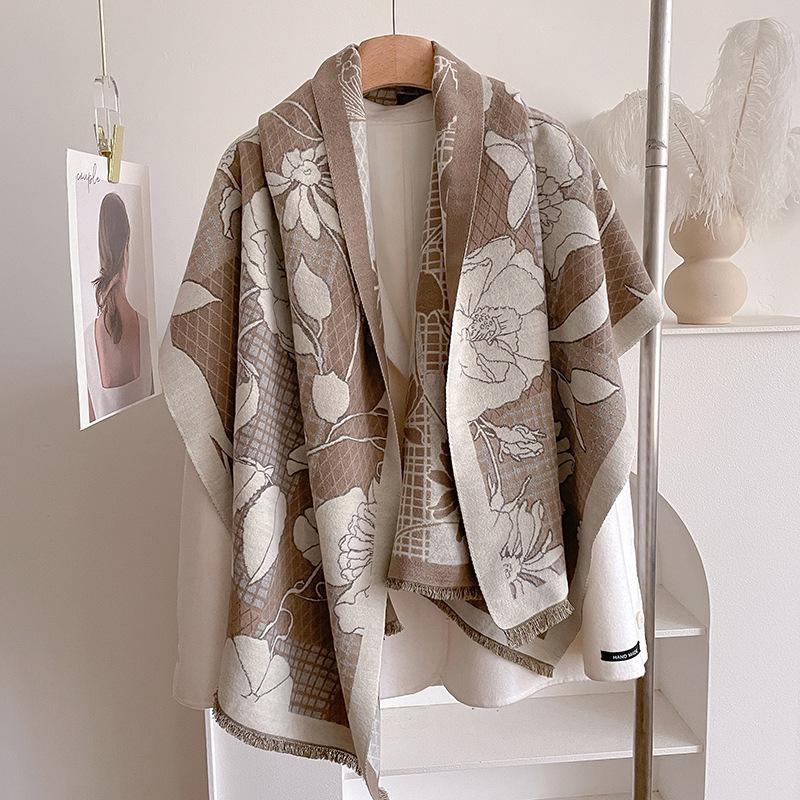 Striped Printing Contrasting Colors, Double-Sided Imitation Cashmere Scarf, Winter High-End Warm Shawl Women